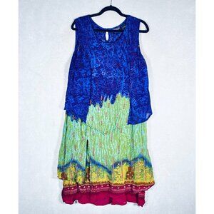 Vintage Pyramid Collection Dress Womens 2x Blue Layered Abstract Artsy Costal